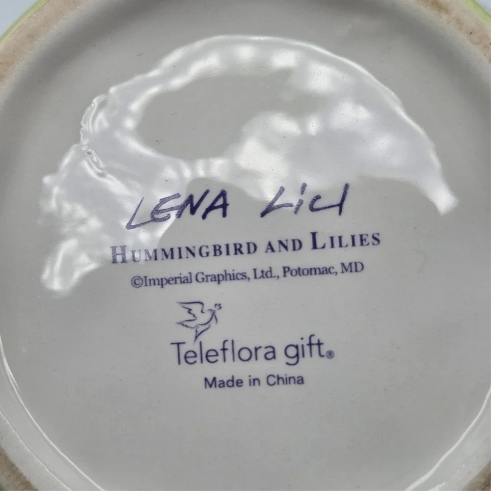 Teleflora Hummingbird and Lillies Teapot By Lena Liu Porcelain Tea Pot w/ Lid